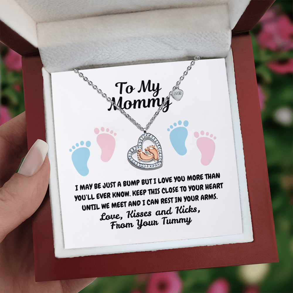 To my mommy - Just a bump - Baby Feet Heart Necklace