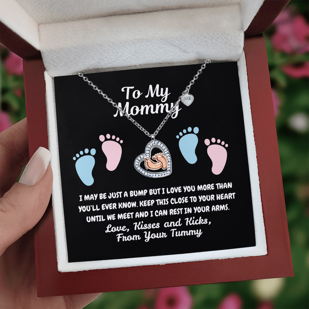 To my mommy - Just a bump - Baby Feet Heart Necklace