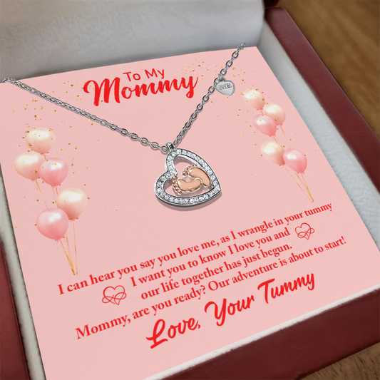 To Mom - I can hear - Baby Feet Heart Necklace