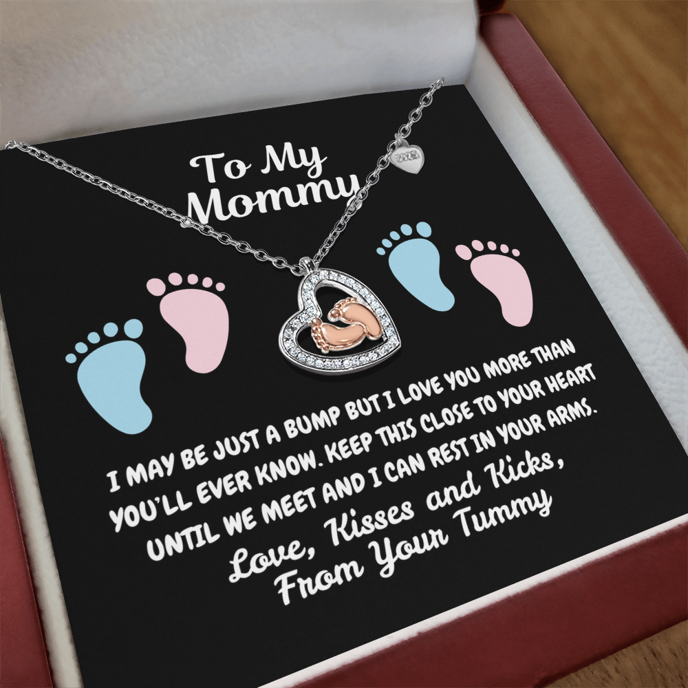 To my mommy - Just a bump - Baby Feet Heart Necklace