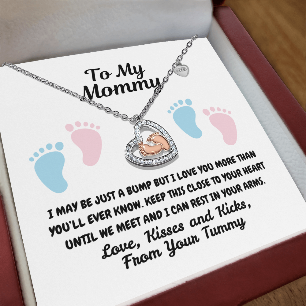 To my mommy - Just a bump - Baby Feet Heart Necklace