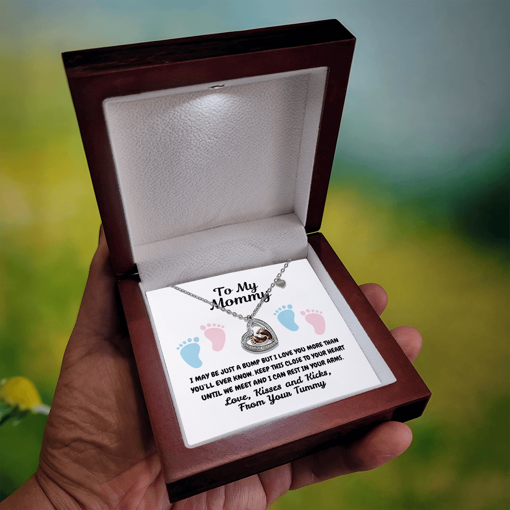 To my mommy - Just a bump - Baby Feet Heart Necklace