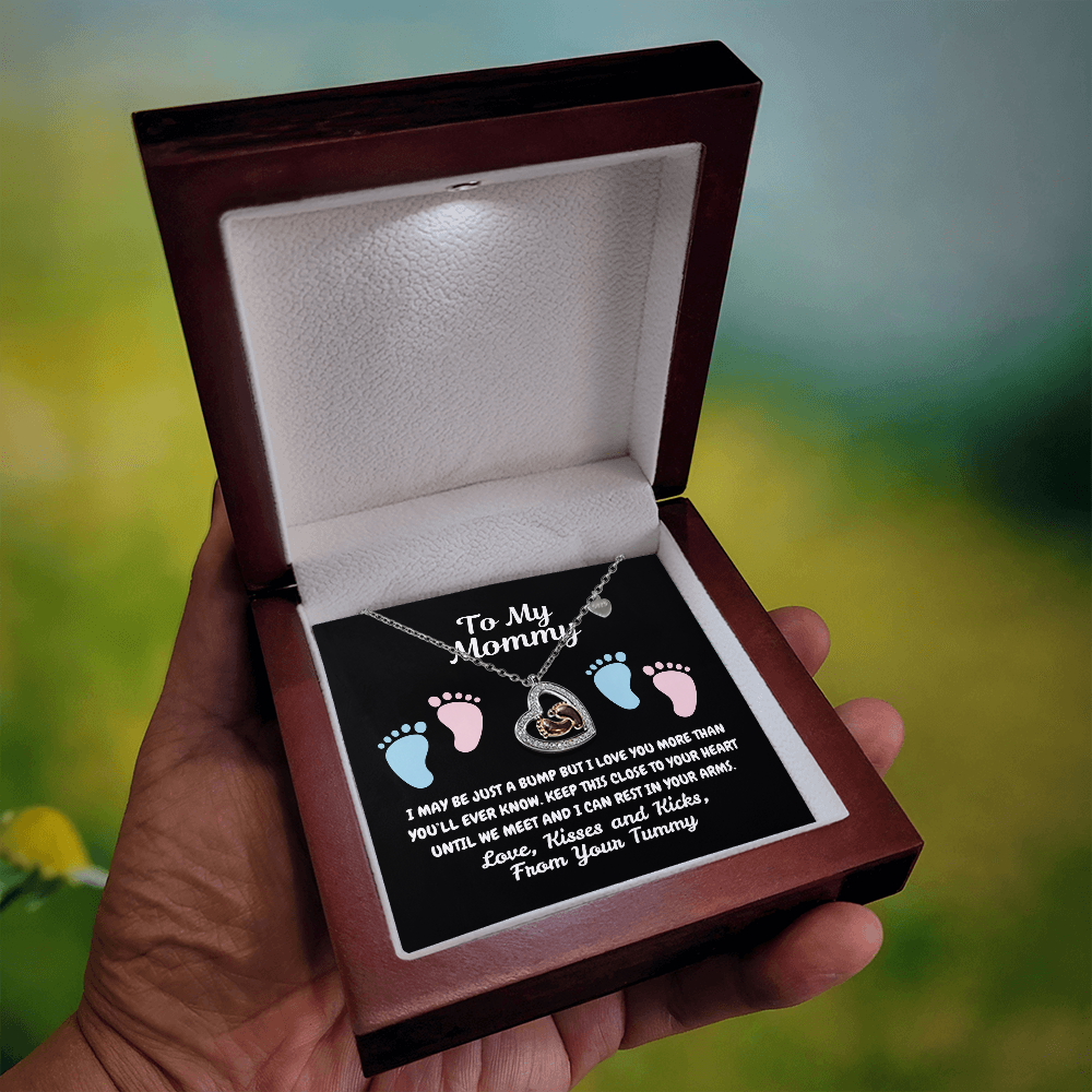 To my mommy - Just a bump - Baby Feet Heart Necklace