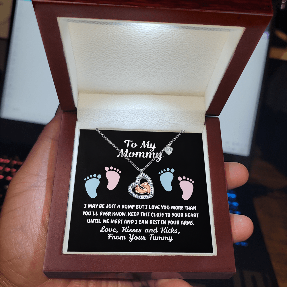 To my mommy - Just a bump - Baby Feet Heart Necklace