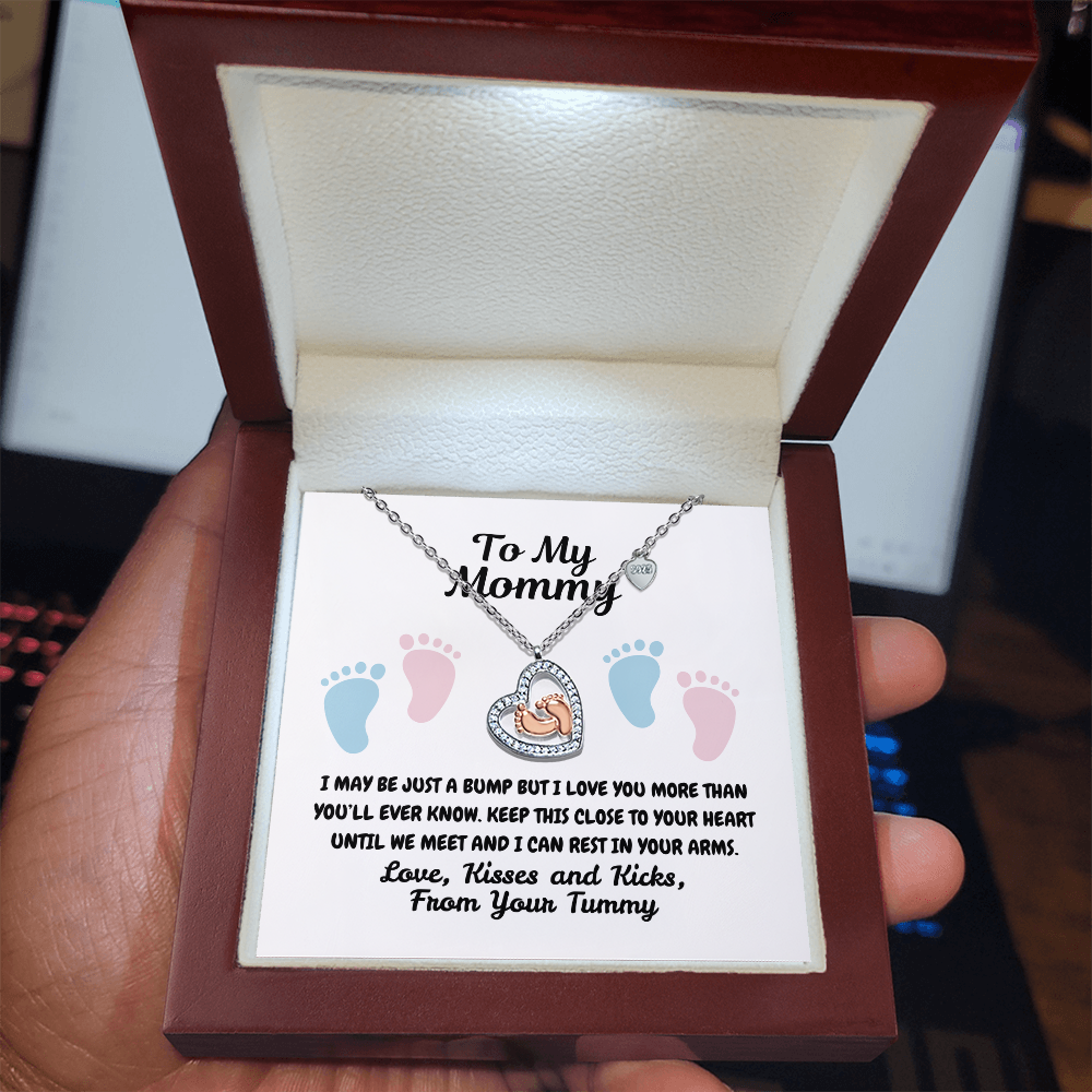 To my mommy - Just a bump - Baby Feet Heart Necklace