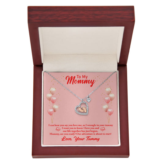 To Mom - I can hear - Baby Feet Heart Necklace