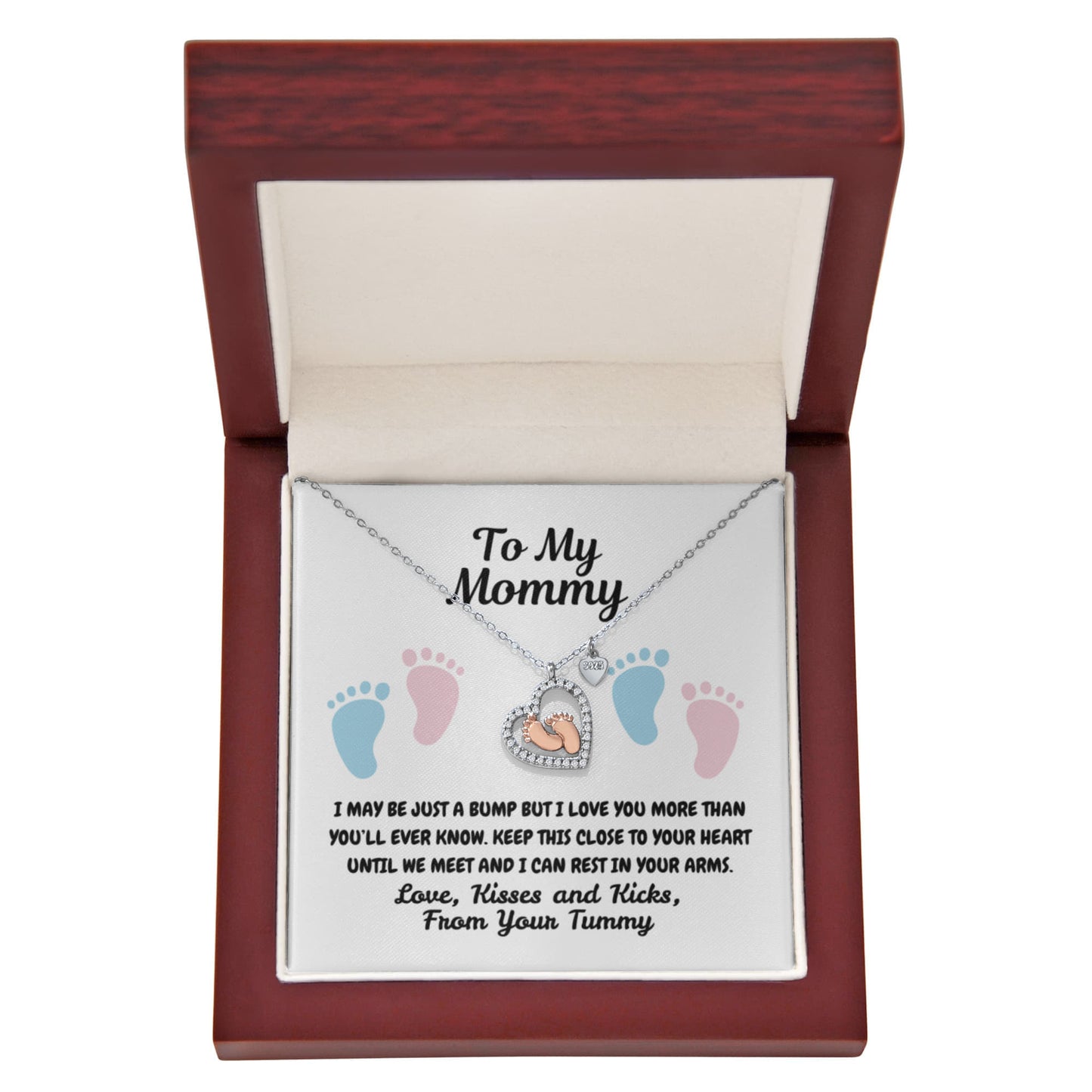 To my mommy - Just a bump - Baby Feet Heart Necklace