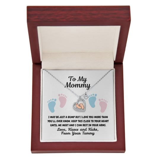 To my mommy - Just a bump - Baby Feet Heart Necklace