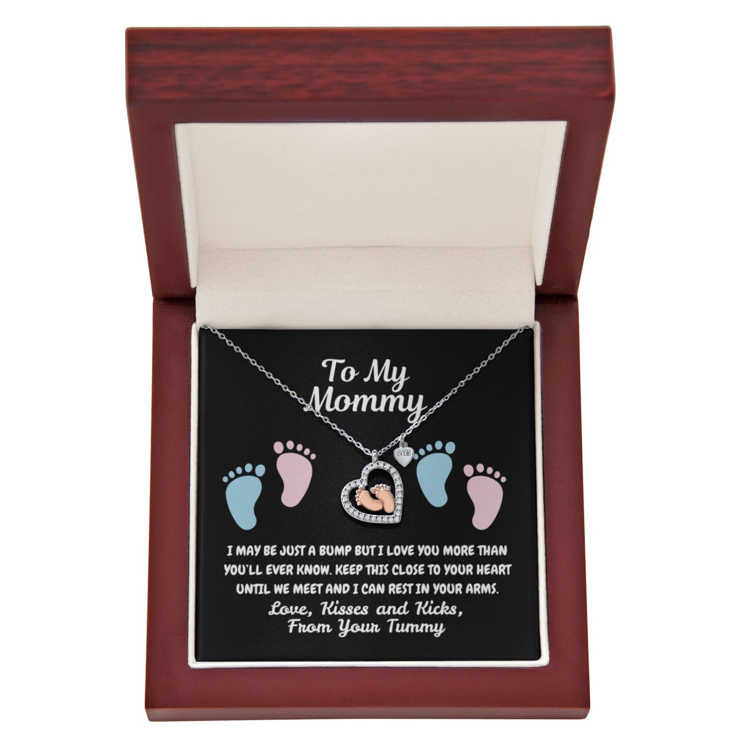 To my mommy - Just a bump - Baby Feet Heart Necklace