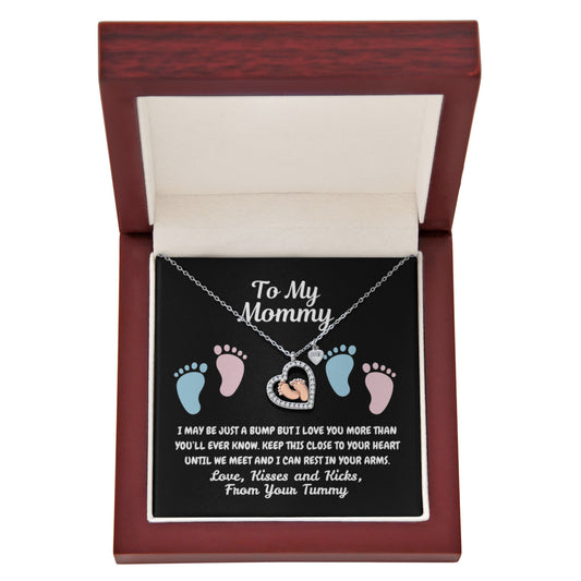 To my mommy - Just a bump - Baby Feet Heart Necklace
