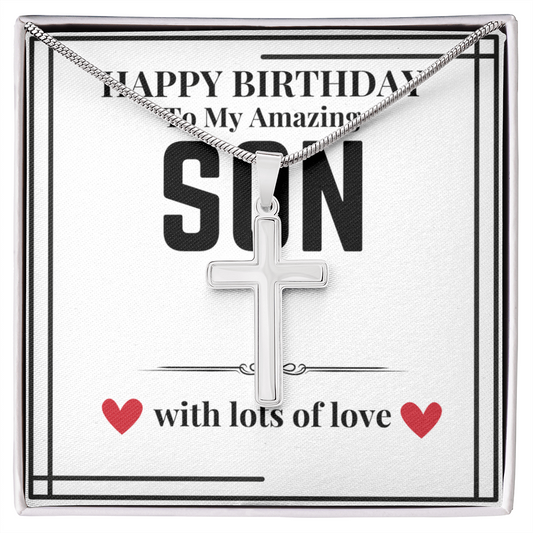 To Son - Happy Birthday to my - Cuban Link Chain with Artisan Cross